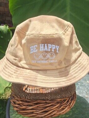 Smiley™ Be Happy. Get Outside. Smile. Bucket Hat-Embroidered Smiley Design